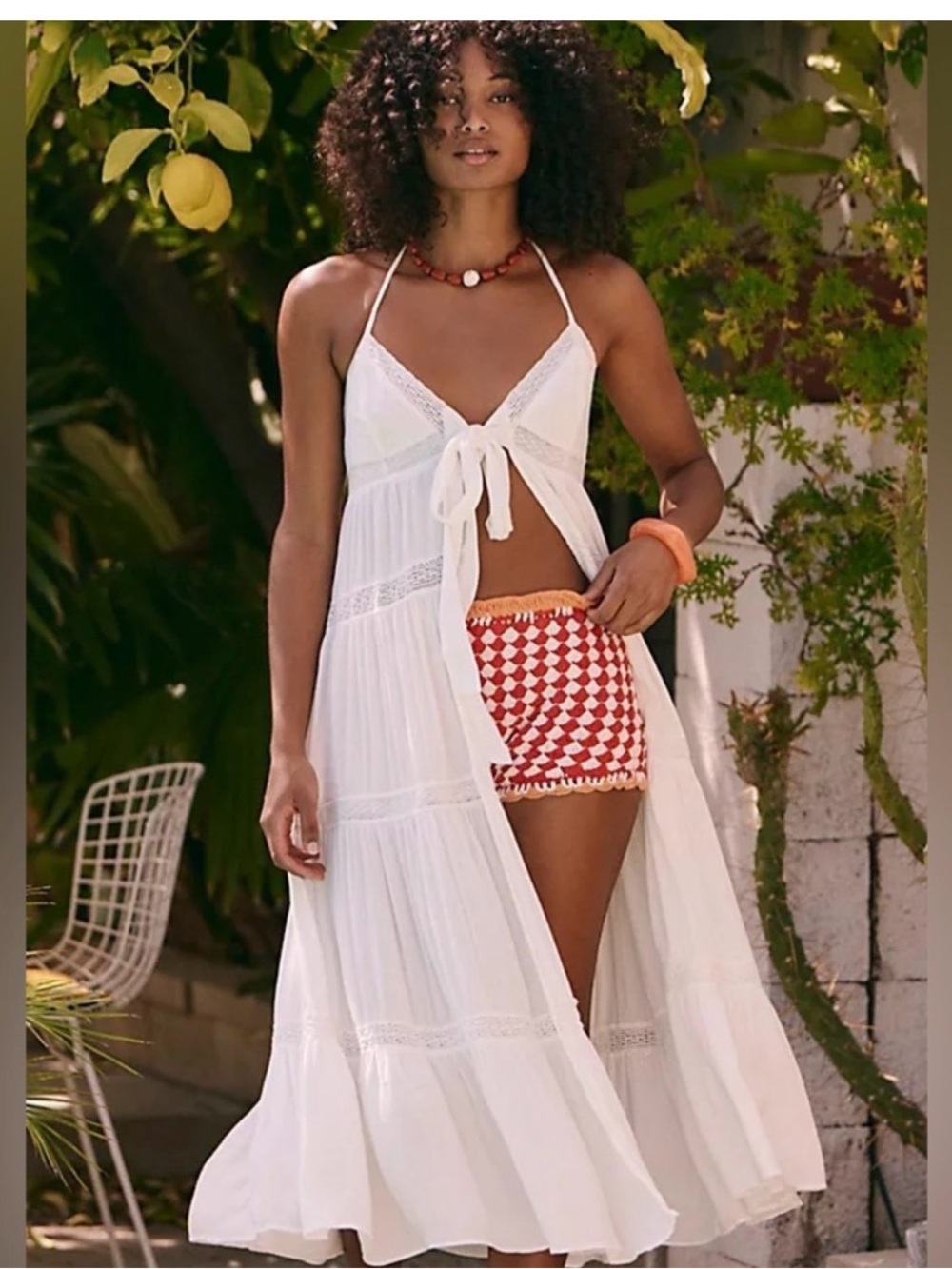 Free People Lorelai Maxi Top White/Ivory Bohemian Halter Top NWT Sz Medium